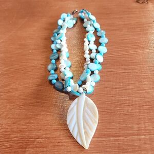 Shell And Howlite Necklace with Carved Shell Pendant